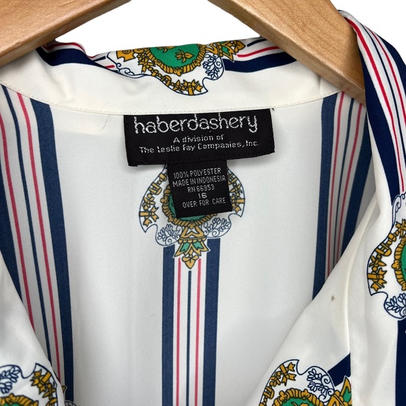 Haberdashery stripe with crest detail button down Blouse Sz 16 - Picture 5 of 5